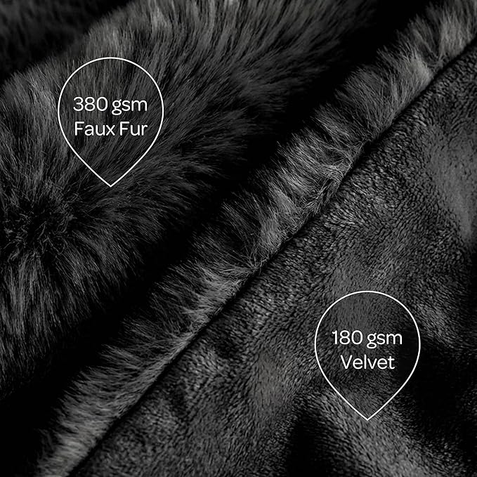 4 Cats & Dogs Pet Faux Fur Throw Blanket – Large 50"x60" Waterproof Dog Blanket, Washable Plush Throw for Cat and Dog, Leakproof Couch & Bed Furniture Protector, Ultra Soft Cozy Pet Blanket - Black