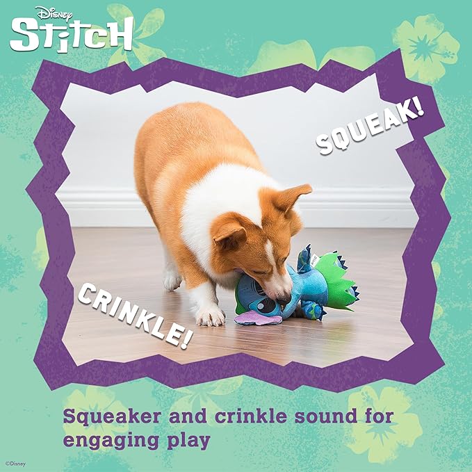 Disney for Pets Lilo and Stitch Bow Wow Luau Plush Dog Toy, – Squeaker & Crinkle Sound – Cute Dog Toy Fans, 9 Inch