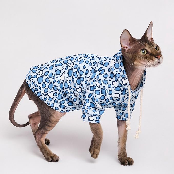 Sphynx Cat Clothes, Cat Hoodie for Hairless Cats, Cornish Rex and Devon Rex (Blue Hoodie, XL(9-10lbs))