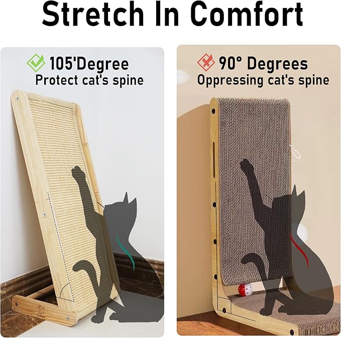 Cat Scratcher, Sisal Cat Scratching Ramp, L Shape Cat Scratcher for Indoor Cats, Durable Natural Sisal Cat Scratch Furniture Protector