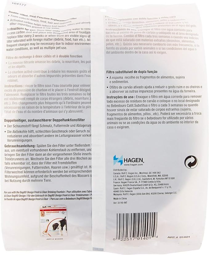 Dogit Replacement Drinking Water Fountain Filters, 3-Pack – Replacement Filters for Dogit Fresh & Clear Drinking Water Fountain and ZEUS H2EAU Elevated Dog and Cat Drinking Water Fountain