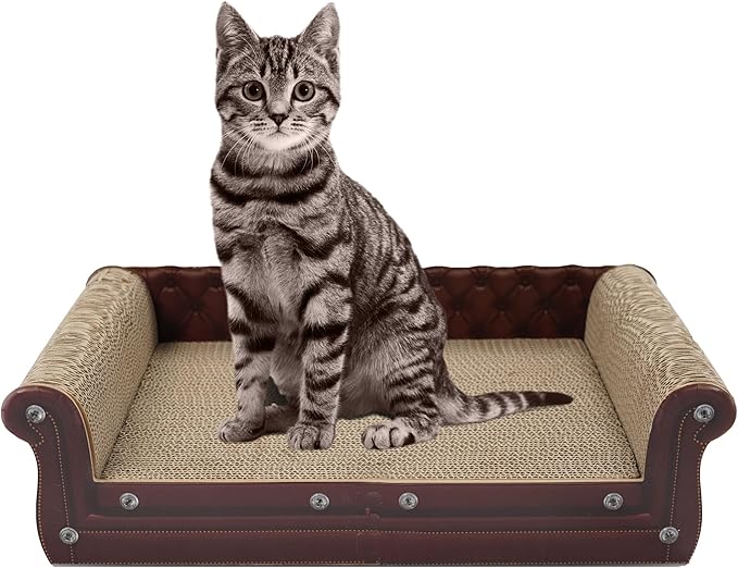 COOZMENT Scratching Sofa, Couch Shaped Thick Scratching Cardboard, Lounge Bed for Indoor Rest&Play, Sofa Scratcher Pad (Brown, 22.4" L X 12.2" W X 6.3" H)