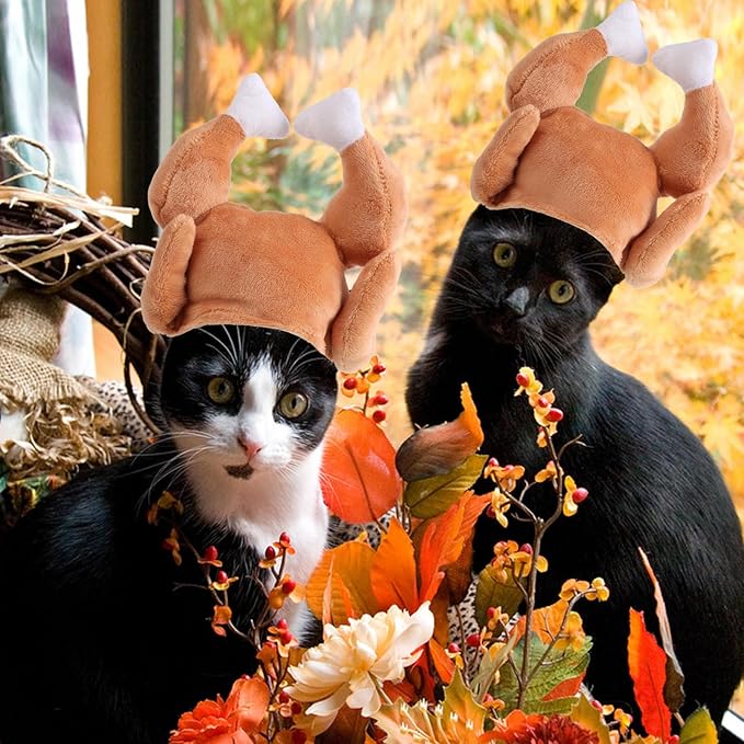 FOIMAS Thanksgiving Turkey Hat for Cat Small Dog Turkey Drumstick Costume Hat for Cat and Small Dog Thanksgiving Costume Decoration Supply