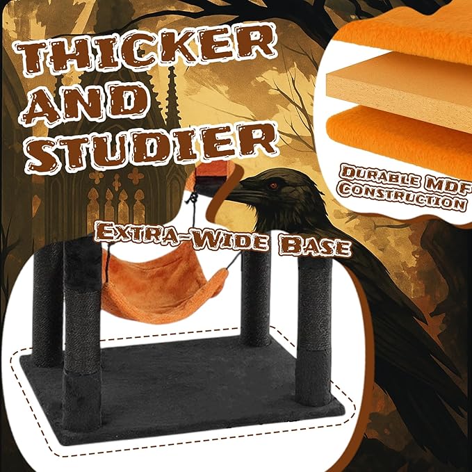 61" Halloween Cat Tree, Large Cat Tower with 2 Spacious Cat Condos, 2 Padded Perches, 2 Hammocks, Scratching Posts, Hanging Toy, Multi-Level Cat Activities Furniture for Large Cats (58 * 44 * 155CM)