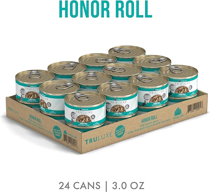 Weruva Truluxe Cat Food, Honor Roll with Wild-Caught Saba in Gravy, 3oz Can, Pack of 24