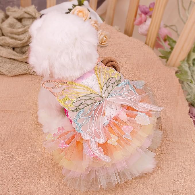 Pet Butterfly Dress,Pink Lolita Dress for Small Dogs Pet Princess Butterfly Wing Lace Tutu Skirt Cat Puppy Kitten for Summer Outfits Spring Gifts