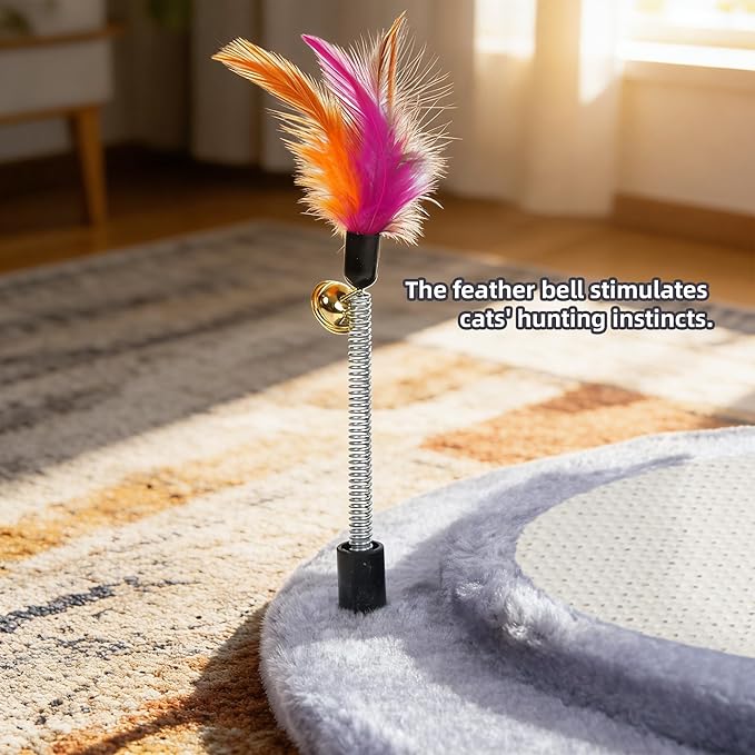YUNIQUE Cat Scratching Post with Sisal Rope, Small Cat Tree with Dangling Balls & Feather for Kittens (Grey, 22.8'')