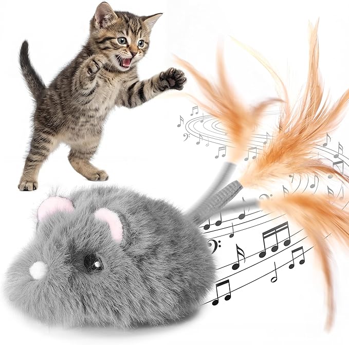 Moving Cat Toy Cat Mouse Toy with Automatically Wagging Tail Plush Mouse Toys for Cats 2026 Upgraded Interactive Cat Toy Squeaky Mouse