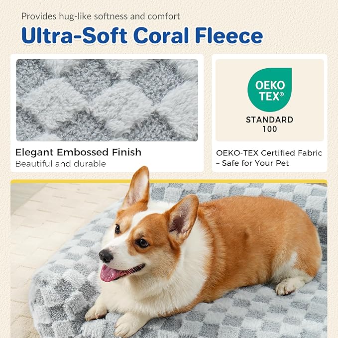 ABCPET Large Dog Bed Sofa, Fluffy Pet Bed for Medium and Large Dogs, Supportive Dog Couch Sofa for Dogs, Pet Sofas with Washable Cover & Non-Slip, 38 inch, Grey