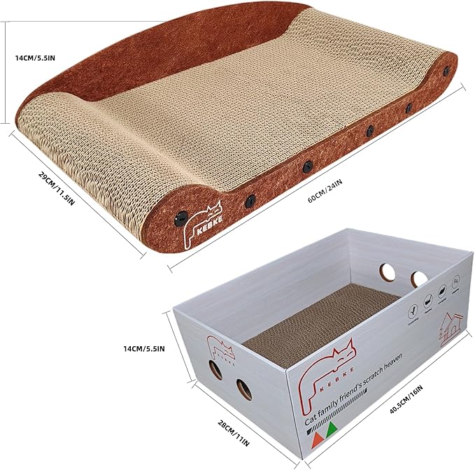 Cat Scratcher 24 Inch Cat Scratching Sofa Bed & 16" Lounge Box with Scratch Pad - Durable Cat Scratchers for Indoor Cats to Protect Your Furniture