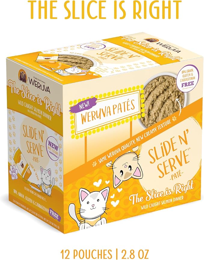 Weruva Wet Cat Food, The Slice is Right with Wild Caught Salmon Pate, 2.8oz Slide N Serve Pouch, Pack of 12