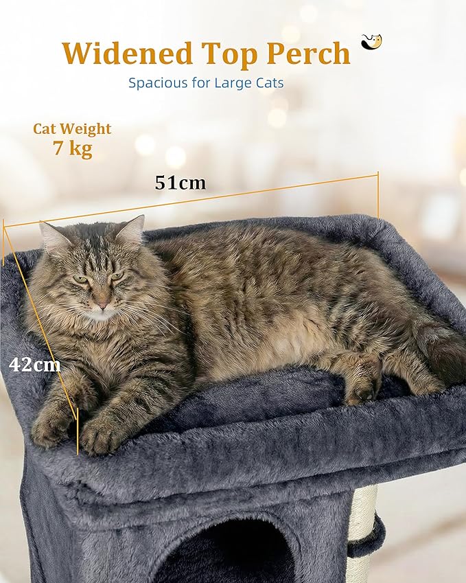 Aechonow Cat Tree for Large Cat, 19x16.5In Large Cat Perch, Adult Cat Tower for Indoor Cats with 24In Long Scratching Post, 2 Cozy Cat Condo House for Adult & Fat Cats, Dark Gray