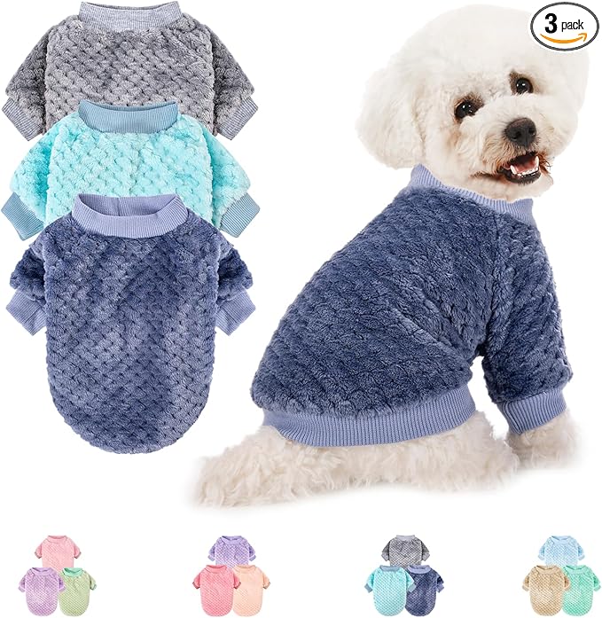 Dog Sweater, 3 Pack Dog Sweaters for Small Medium Dogs or Cat, Warm Soft Flannel Pet Clothes for Dogs Girl or Boy, Dog Shirt Coat Jacket (Medium, Grey+Navy+Sky Blue)
