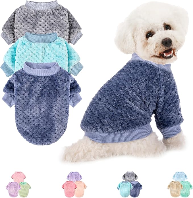 Dog Sweater, 2 or 3 Pack Dog Sweaters for Small Medium Dogs or Cat, Warm Soft Flannel Pet Clothes for Dogs Girl or Boy, Dog Shirt Coat Jacket (X-Small, Grey+Navy+Sky Blue)