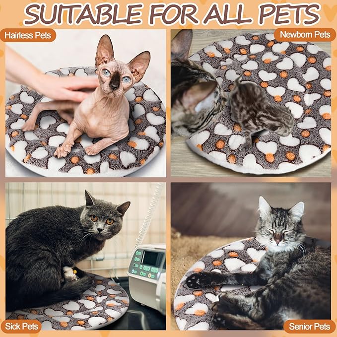 VitalCozy 2 Pack Self Heating Cat Pad Self Heating Cat Bed Machine Washable Heat Pet Mat Reversible Body Thermal Warm Round Dog Bed Crate Blanket for Feral and Indoor Cats(16'',Heart)