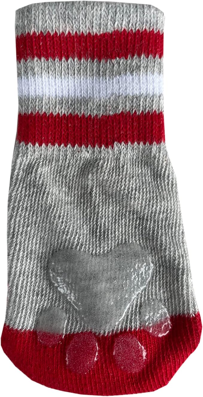 NCAA Ohio State Buckeyes Anti Slip Dog Socks with Elastic Ribbed Top, Size Medium/Large. Indoor/Outdoor Socks, Best Dog Paw Protector, 2 Pairs of Pet Socks with Your Favorite Collegiate Sports Team