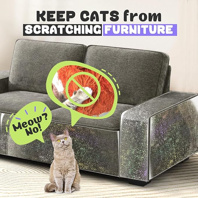 JINVOGREEN Iridescent Cat Scratch Furniture Protector, 160" x 12.4" Clear Anti Cat Scratch Protector, Thickened Self-Adhesive Furniture Cat Scratch Protector