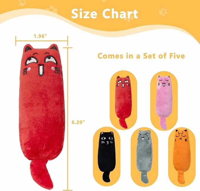 5pcs Catnip Toys, Funny cat Toy, bite Resistant cat Toys, Indoor Cartoon cat Toys for cat,cat chew Toy