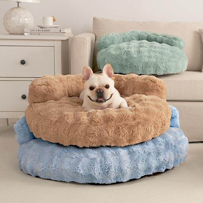 EHEYCIGA Dog Bed Medium Size Dog, Fluffy Small Dog Couch with Removable Washable Cover, Bolster Pet Sofa, Waterproof and Non-Slip, 30" x 30"x 8.5", Camel