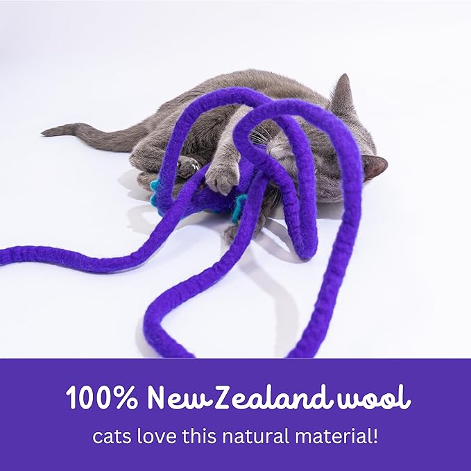 Catch a Mouse Wool Cat Toy with a 6-Ft Tail for Indoor Cats & Kittens. Cute Toy Mouse, Rat Plush Toy, Fake Mice. No Catnip. (Purple Dragon)