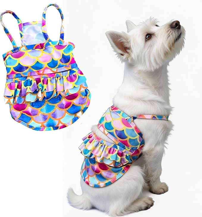 Funny Dog Swimwear Bikini Summer Dog Clothes Beach Swimsuit Puppy Bathing Suit Puppy Vest Cooling Pet Shirt for Small Dogs, Cat Apparel (Mermaid, X-Small)