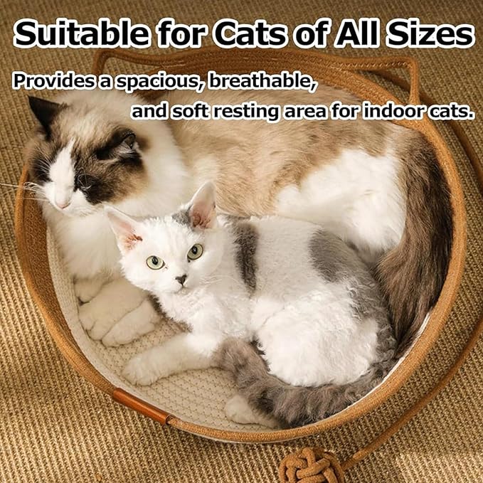 Instinct Basket, Stimulicat Cat Bed, Stimulicat Cat Bed Rope Cotton with Cushion, Eliminates Bed Rejection Round Pet Basket, Boho Catbed for Cats Handwoven Scratchable Breathable Weave (Large)