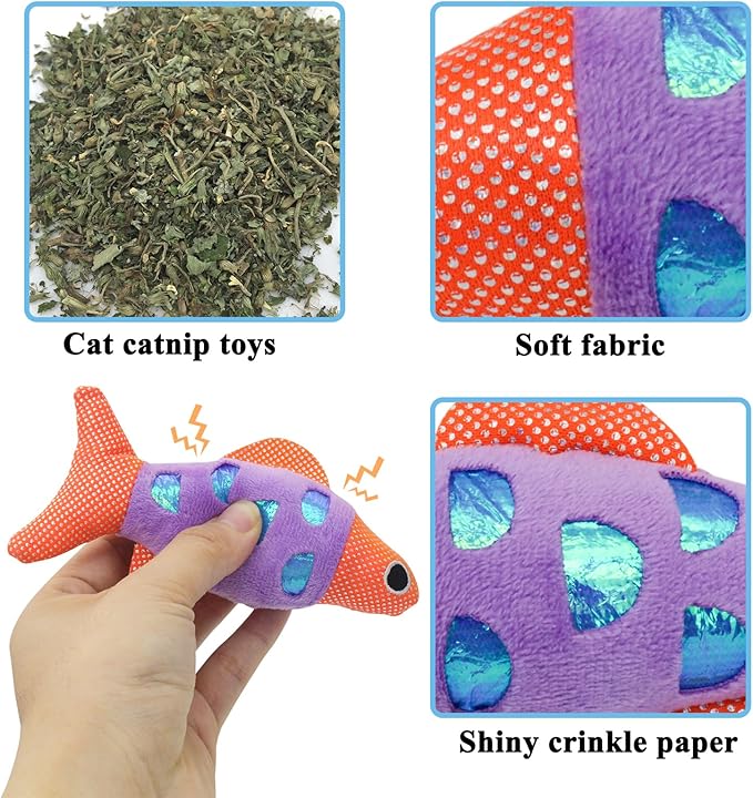 Andiker Cat Catnip Toys,Crinkle Catnip Fish with Rustling Shiny Crinkle Paper and Natural Catnip,Cat Interactive Toys for Indoor Cats for Promoting Digestion and Adjusting Emotion (Blue Fish)