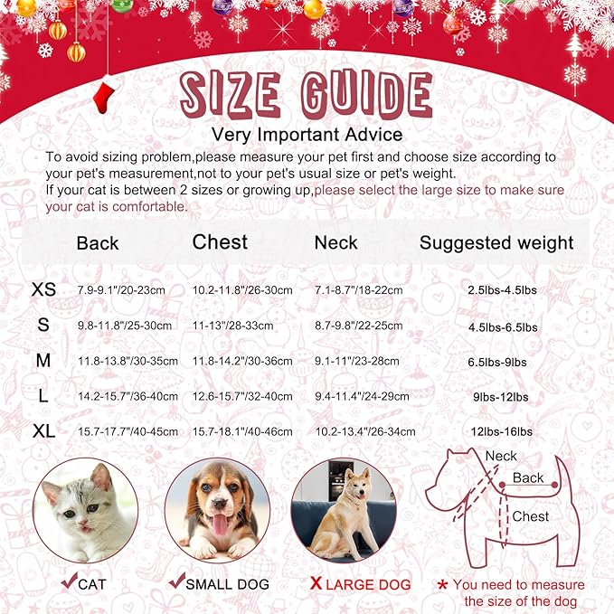 HYLYUN Cat Christmas Sweater 2 Packs - Puppy Christmas Sweater Pet Reindeer Snowflake Sweaters for Kittys and Small Dogs XS