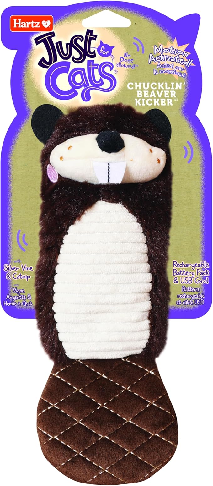 Hartz NEW Just for Cats The Chucklin' Beaver Kicker, Motion Activated Kicker Cat Toy with Silver Vine & Catnip