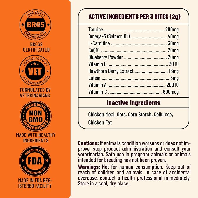 330 Bites Taurine for Cats for Heart & Eye Health – with Omega-3, CoQ10, Lutein and Vitamins for Cats – Natural Antioxidant Support for Kittens, Adult & Senior Cats 7.76 oz