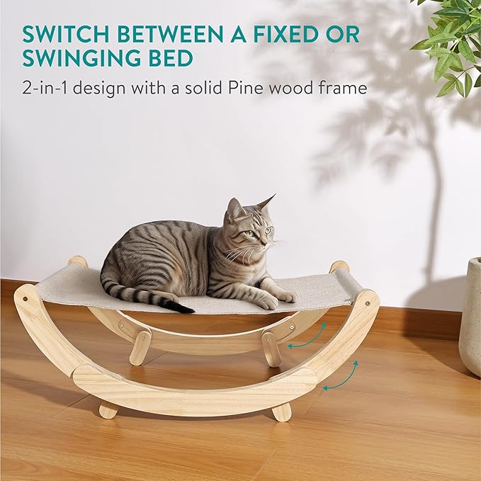 Navaris Cat Swing Bed - Spacious & Comfortable Cat Hammock Bed - Elevated Cat Chair Bed for Large Cats - Cat Furniture for Outdoor or Indoor Cats - 2-in-1 Design Raised Cat Bed