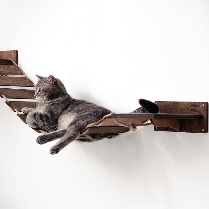 Wood Cat Bridge Cat Steps Cat Bed Wall Cat Toy Rustic Cat Tree Wall Decor Cat Lover Gift New Home Gift Cat Furniture Wall (Dark Walnut, Bridge)
