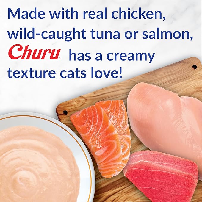 INABA Churu Cat Treats, Lickable, Squeezable Creamy Purée Cat Treat with Green Tea Extract & Taurine, 0.5 Ounces Each Tube, 40 Tubes, Tuna Variety Box