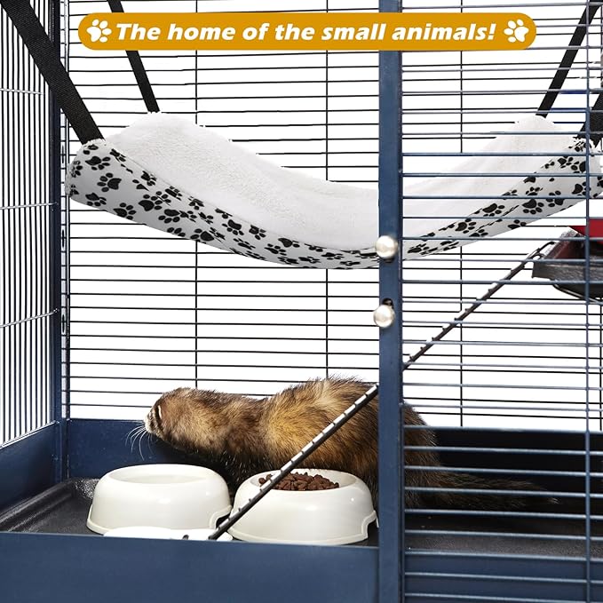 2 Pack Cat Hammock for Cage, Catio Accessories Reversible Soft Cats Bed with Adjustable Straps and Hooks Double-sided Linen and Fleece Hanging Hammock for Cats, Kitten(Zebra and Cat Paw Print,M)
