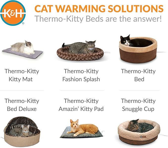 K&H Pet Products Heated Cat Bed - Thermo-Pet Cave for Large Cats, Indoor Heated Pet Bed for Dogs & Cats, Covered Cave Pet Tent, Collapsible, Machine Washable, Safety Listed - 17 X 15 X 13in Gray