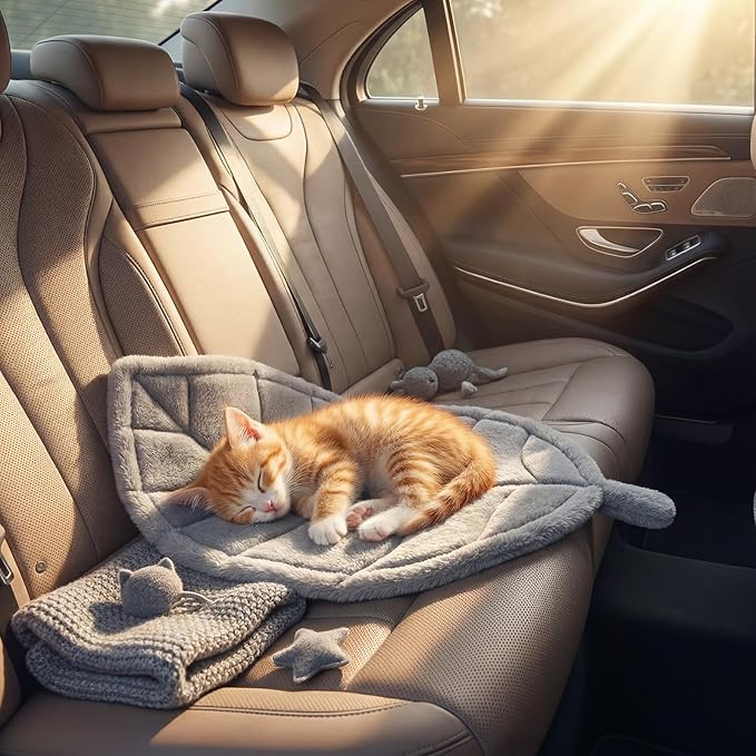25.6 x 15.7 Inch Leaf Shaped Cat Mat Pet Mat Soft Plush Material Anti Slip Pad on the Back Durable for Cats and Small Dogs Use in Floor, Bed, Sofa, Chair, Kennel(Grey)