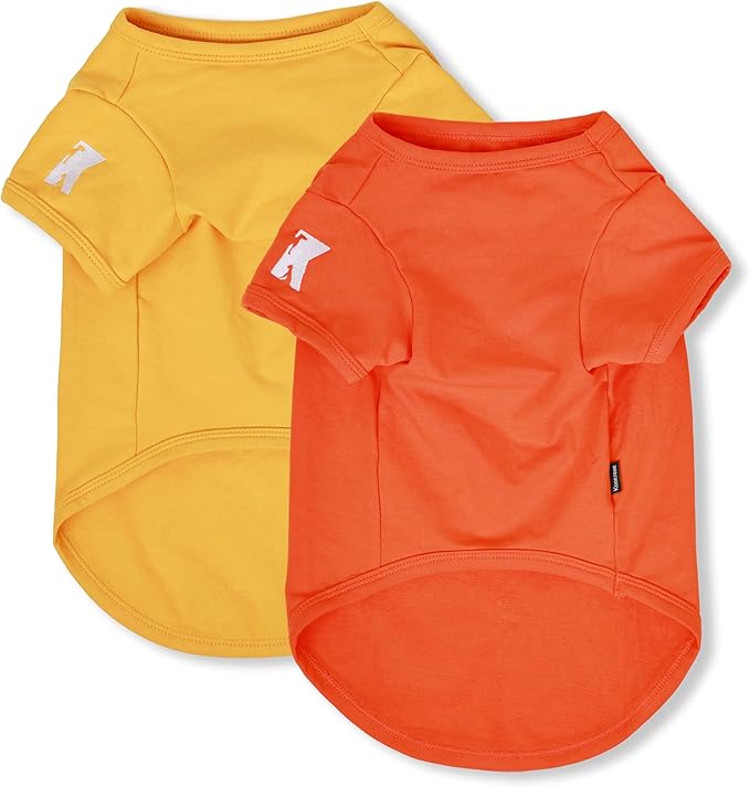 Koneseve Dog Shirts Breathable Cotton Dog Clothes Stretchy T-Shirt for Small Medium Large Dogs Cat Shirt Soft Puppy Outfit Kitten Apparel Pet Pullover Tee Blank Sweatshirt 2-Pack Yellow & Orange XS