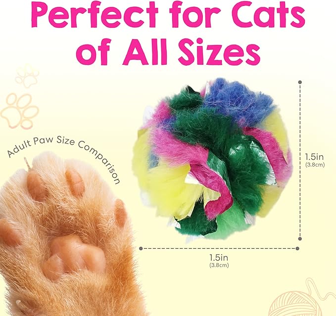 Crinkle Cat Toy Balls 12 Pack | Soft Cat Crinkle Toys for Indoor Cats & Kittens | Food-Grade Acetate Safer Than Mylar | Made in Canada
