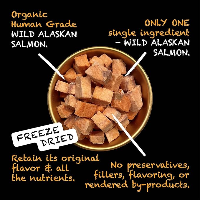 SIMBA'S WAY -Freeze Dried- RAW SKINLESS Wild Caught Alaskan Salmon Dog Treats and Cat Treats, Human Grade, Single Ingredient, All Natural, Grain-Free, Made in The USA. [3 .oz] [6 PK]