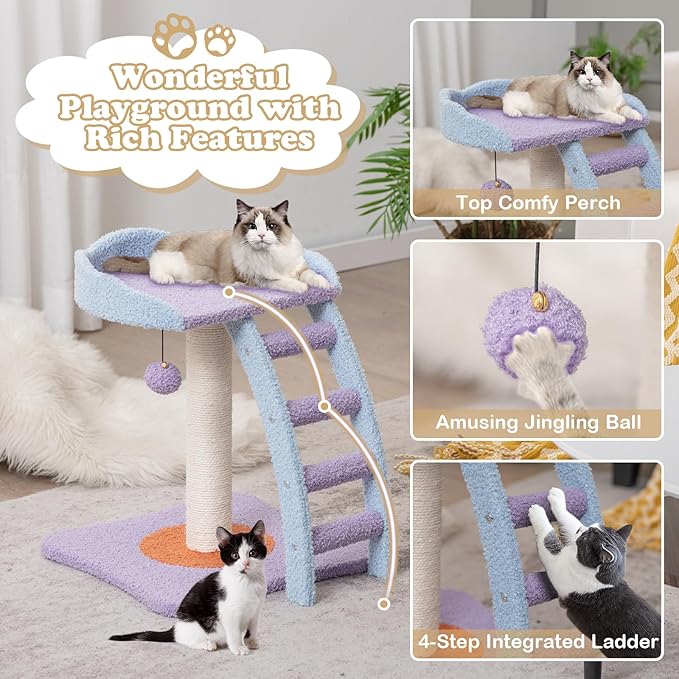 Tangkula Cute Cat Tree, Flower Cat Tower with Sisal Scratching Post, Plush Perch, Fluffy Jingling Ball, Cozy Platform & 4-Step Integrated Ladder, Small Cat Tree for Indoor Cats 20 lbs Heavy Duty