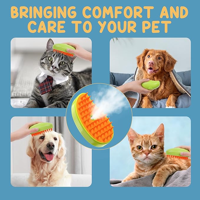 GIGART Cat Steam Brush for Shedding Cat, 3 in 1 Steamy Water Pet Hair Removal Comb, Self-Cleaning Steam Grooming Multifunctional Hair Removal Comb for Shedding Brush Dog and Cat (Green)