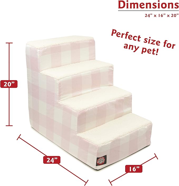 Majestic Pet Portable Pet Stairs | Soft Sherpa Steps Foam Feeling | Steps for Dogs & Cats | Dog & Cat Ramp | Indoor Only | Max Weight: up to 250 Lbs, 4 Step, Anderson Check Soft Blush