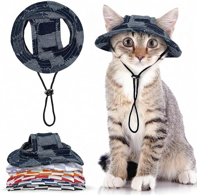 QBLEEV Cat Hats for Cats Only, Sphynx Hat with Ear Hole, Kitten Headwear Mini Sun Sombrero Caps, Summer Cat Cowboy Hats, Pet Chihuahua Sunscreen Baseball Outdoor Climbing Cap Birthday Party