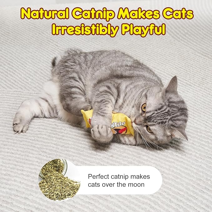 Catnip Cat Toys Potato Chips, Soft and Durable Crinkle Sound with Catnip Inside, Interactive Cat Toys for Indoor Cats Kitten Kicker Chew Exercise Cat Nip Toys 5 Inches