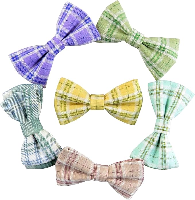 Cat Collar with Bow Tie and Bell, Breakaway Plaid Bowtie Cat Collar for Kitty, Cats, Puppy and Kittens, Purple