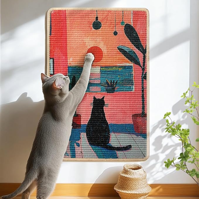 3-in-1 Sisal Cat Scratcher Mat 23.6x15.7 – Durable Scratch Rug Use for Floor & Wall with Adhesive Tape, Protects Couch, Carpet & Furniture, Anti-Slip, Pet-Safe for Indoor/Outdoor Cats, Pink Romance