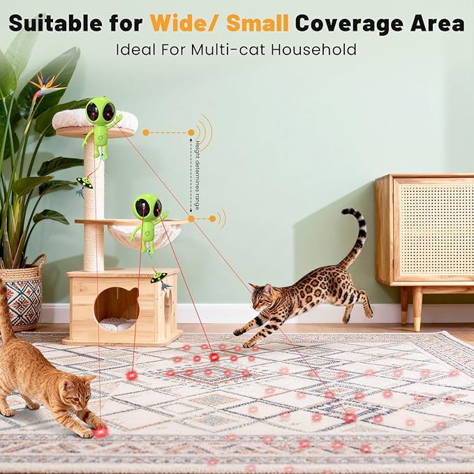 Cat Laser Toy, 2-in-1 Interactive Cat Toys with Dual Laser & Catnip Dangler, Smart Motion-Activated Random Trajectory, 4 Speed Modes, Rechargeable, Quiet & Clamp Design for Bored Indoor Cats