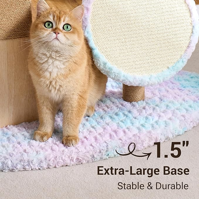 Aesthetic Flower Cat Tree Tower with Scratching Post for Indoor Cats, 37" Modern Cat Tree with Wood Sculpted Branch, Flower Cat Beds, Scratching Board & Interactive Squeaky Toy, Dreamy Blue