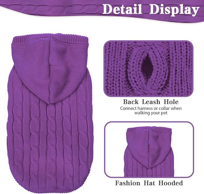 PUPTECK Winter Dog Cat Sweater Coat - Soft Cold Weather Clothes Knitwear for Kitties & Small Dogs Indoor Outdoor Walking Warm, Knitted Classic for Doggies Kitties Girls Boys, Purple S