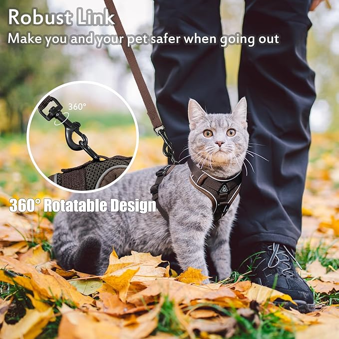 Large Cat Harness and Leash Set for Walking - Escape Proof Adjustable Vest, Reflective Breathable Mesh with 4 Buckles for Big Cats